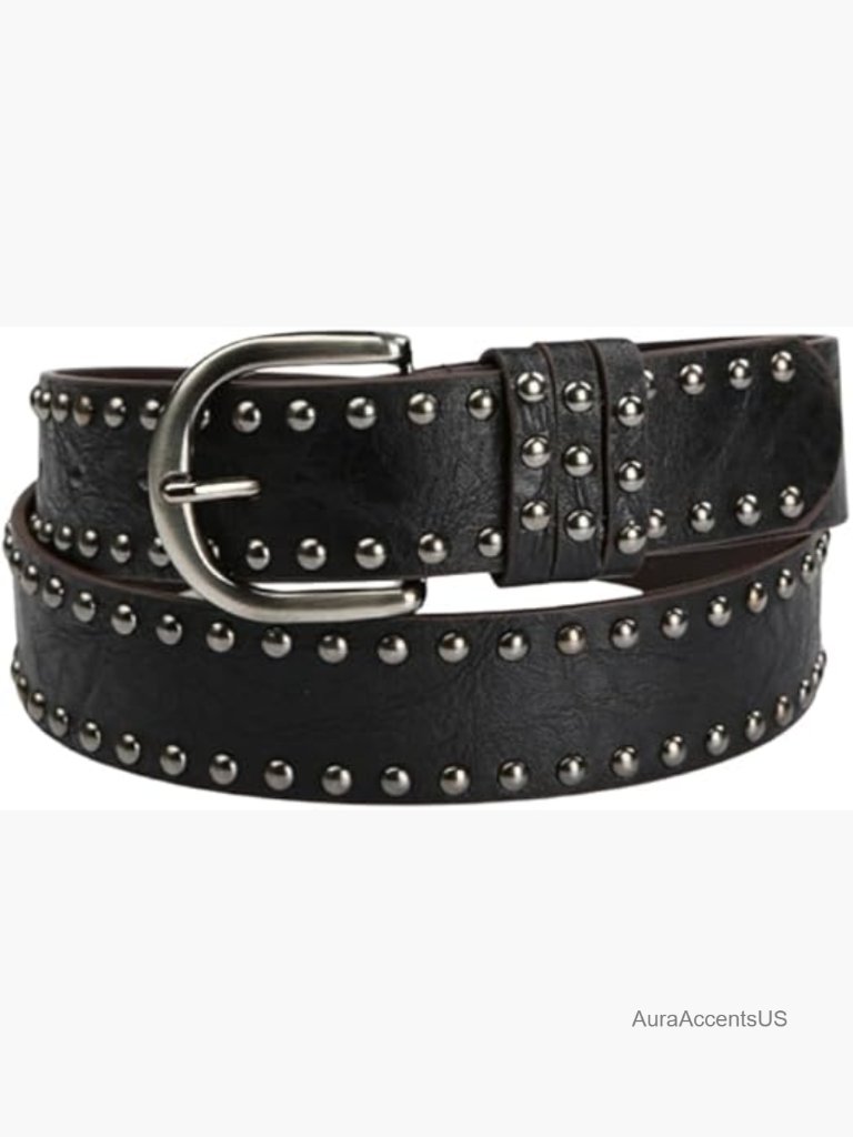 Studded Faux Leather Belt With Rivets And Silver Buckle Punk Rock